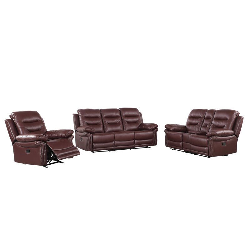 Winston Porter Ullery 3 Piece Vegan Leather Reclining Living Room Set & Reviews Wayfair
